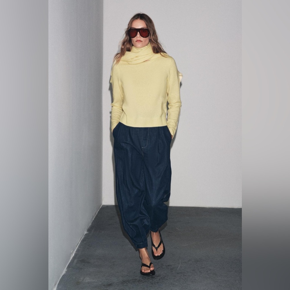 Zara Soft Yellow 100% Wool Knit Sweater